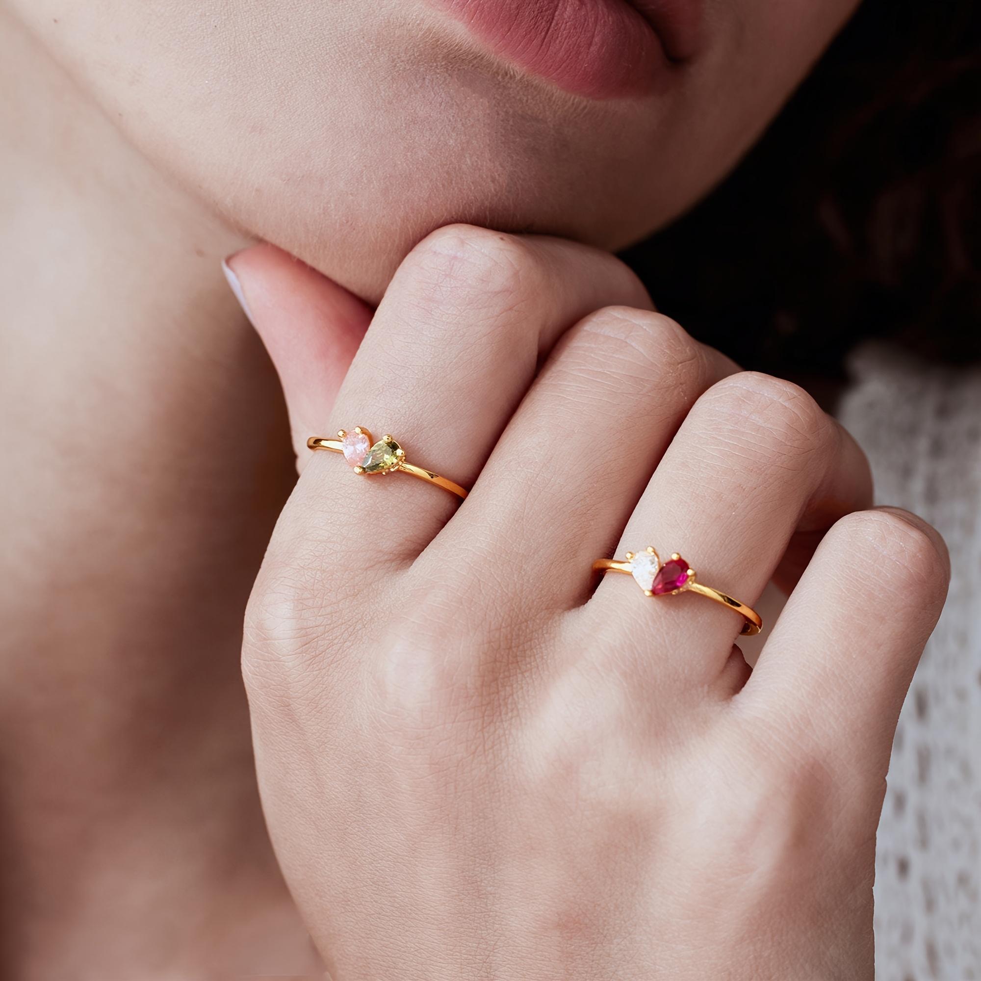 1pc Classic Fashion Women's Personalized Custom Heart-Shaped Birthstone Ring, Mother's Jewelry Valentine's Day Gift, Can Be Inlaid with Synthetic Cubic Synthetic Zirconia for Birthdays, Suitable for Daily Wear and Gifting, Birthday Gift, Christmas