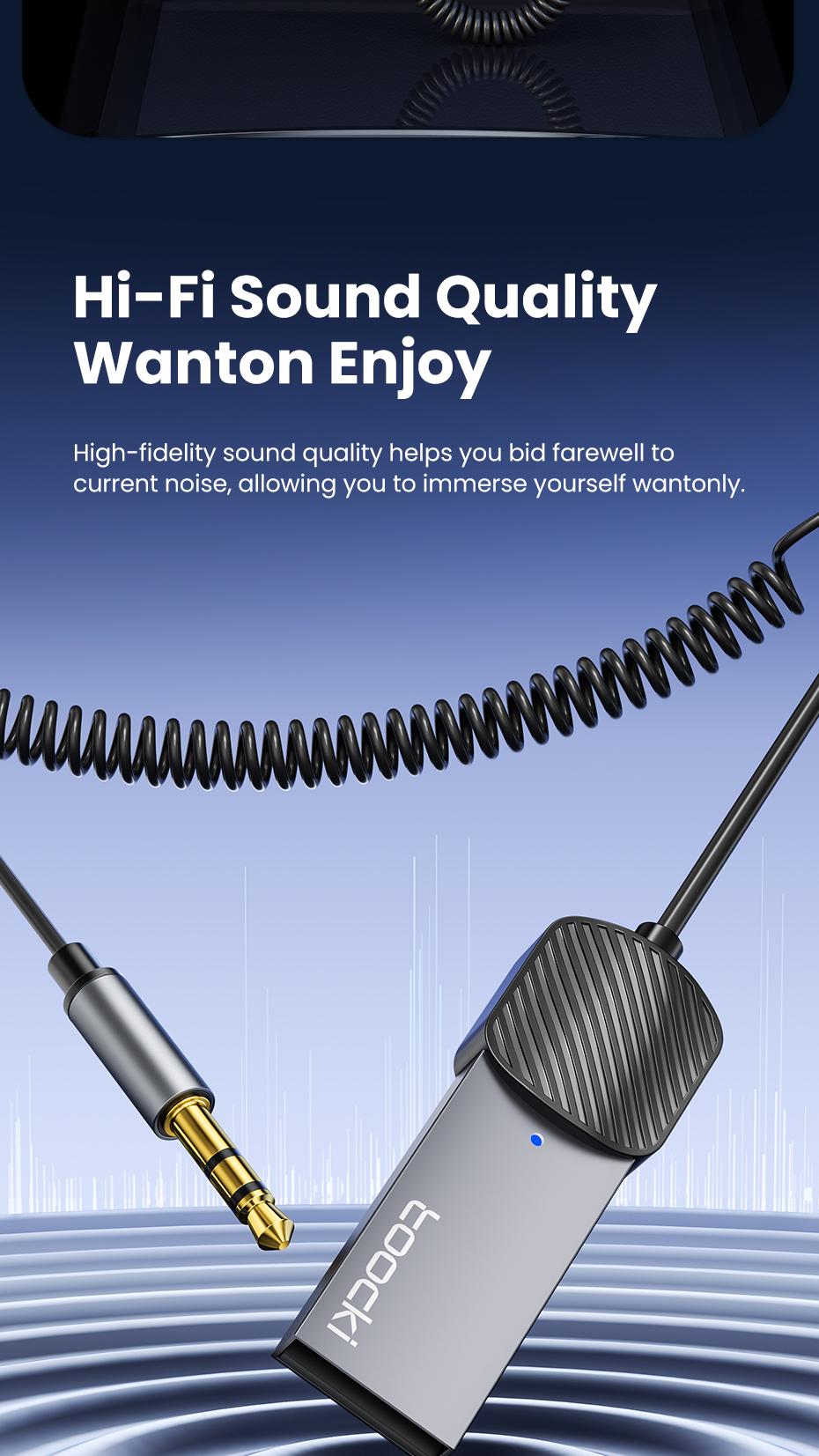 Toocki Wireless Audio Receiver Adapter, Bluetooth-compatible 5.4 Aux USB to 3.5mm, Hands-Free Mic, Car Audio Jack, Mono Output, 3.5w Power Consumption