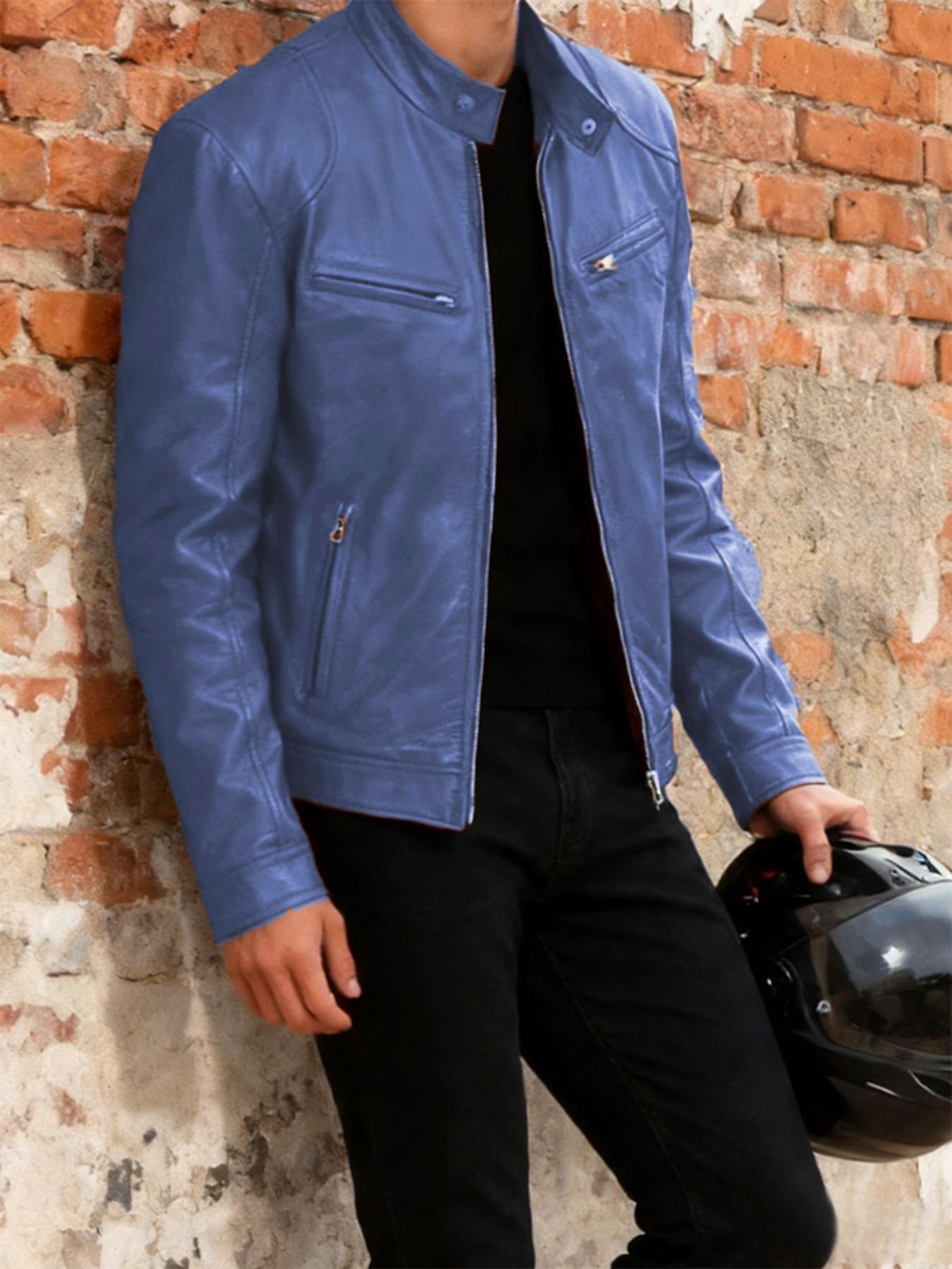 Men's Leather Jacket Spring & Fall Plain Casual Vintage Motorcycle Outerwear, Fitted Short Coat for Outdoor Riding