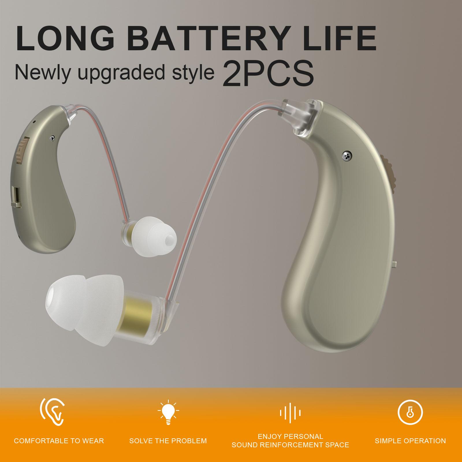 Rechargeable Hearing Aids for Seniors, Voice Enhancer and Personal Audio Amplifier, Dual Microphone Sound Source Localization (2 Pack)