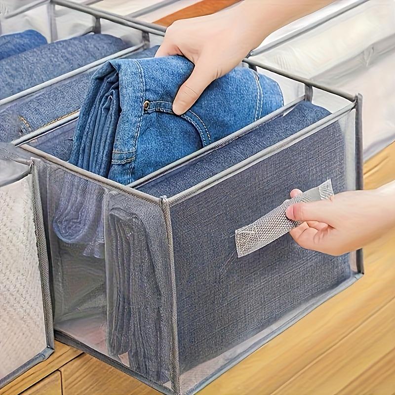 Transparent plastic fiber drawer organizer box with smooth drawers and a sturdy frame - foldable space-saving storage box with label holder, suitable for wardrobes and under beds - organizes shirts, jeans, underwear, and socks