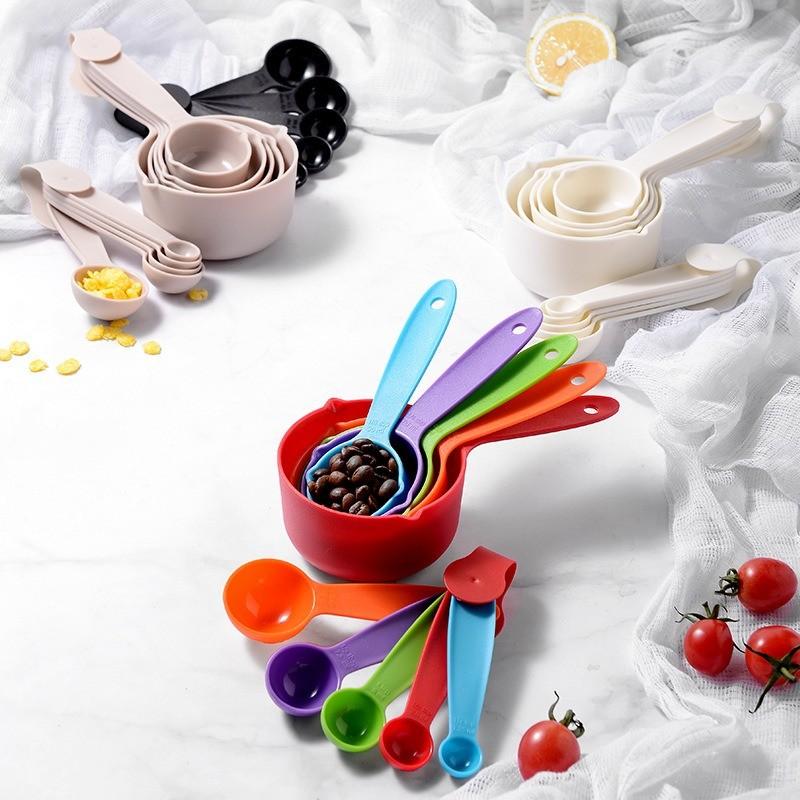 10 Piece Colorful Measuring Cups Set, Plastic Kitchen Tools for Baking and Cooking, Precise Home Measurement Kit, Return-To-School Essentials