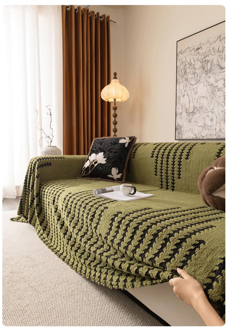 American Country Style Geometric Stripe Sofa Throw Blanket, Modern Minimalist Thick Couch Cover, Washable Sofa Slipcover, Pet Friendly