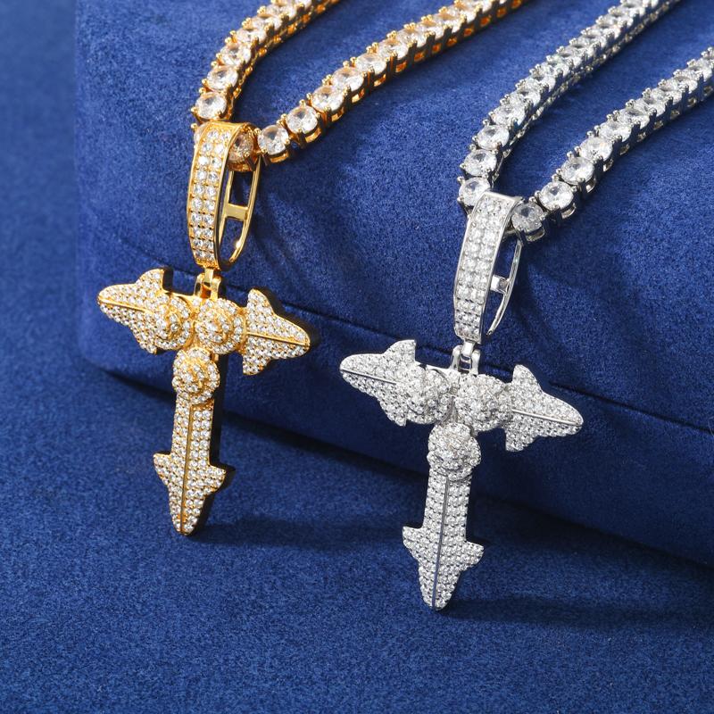 【#P687】Three Rose Cross Pendant UCCIYO S925 Sterling Silver Synthetic Moissanite Pendant Necklace for Women Men Hip Hop Jewelry Gift