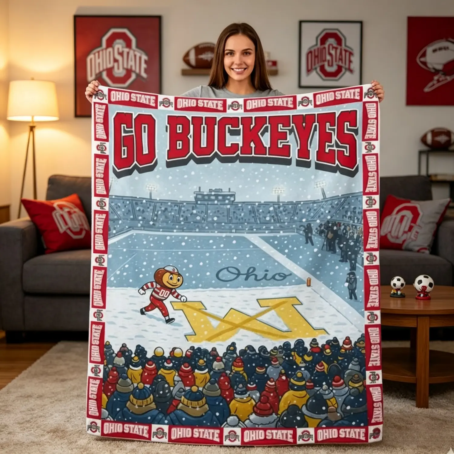 Ohio Blanket Football fan Blankets, Funny Brutus vs Michigan Game Day Crewneck, Fan Gift Red Unisex Football Blankets birthday gift