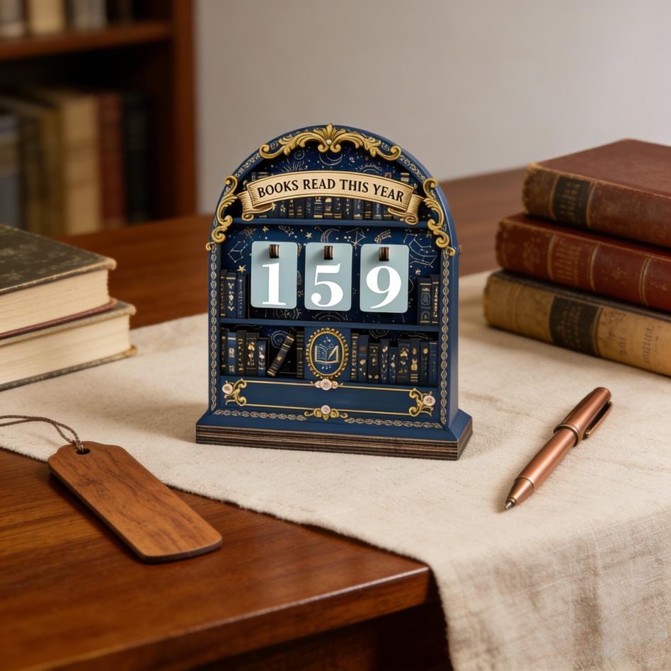 Wooden Vintage Book Reading Tracker, Track Up to 999 Books, DIY Text Base, Office Bookshelf Decor, Vintage Home Decor, Gift for Readers Teachers Writers, Ornaments