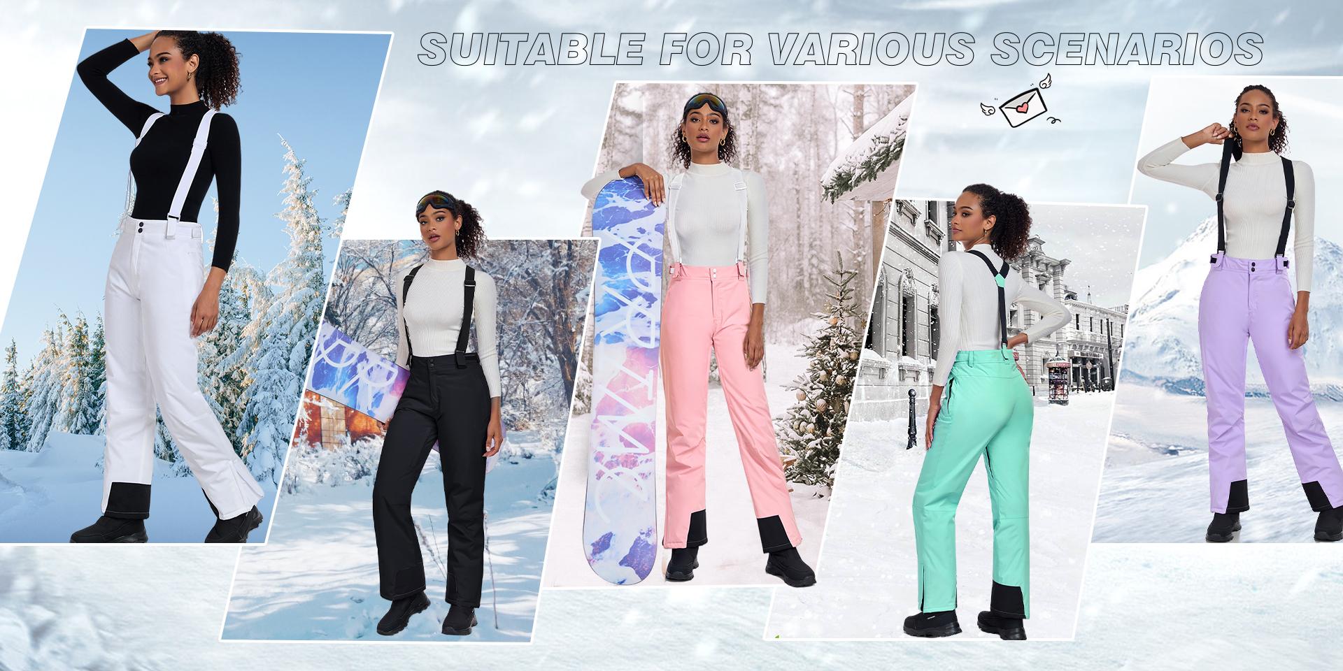 YEEFINE Women's Insulated Snow Pants Winter Warm Ski Pant Outdoor Waterproof Snowboard Bibs with Detachable Suspender