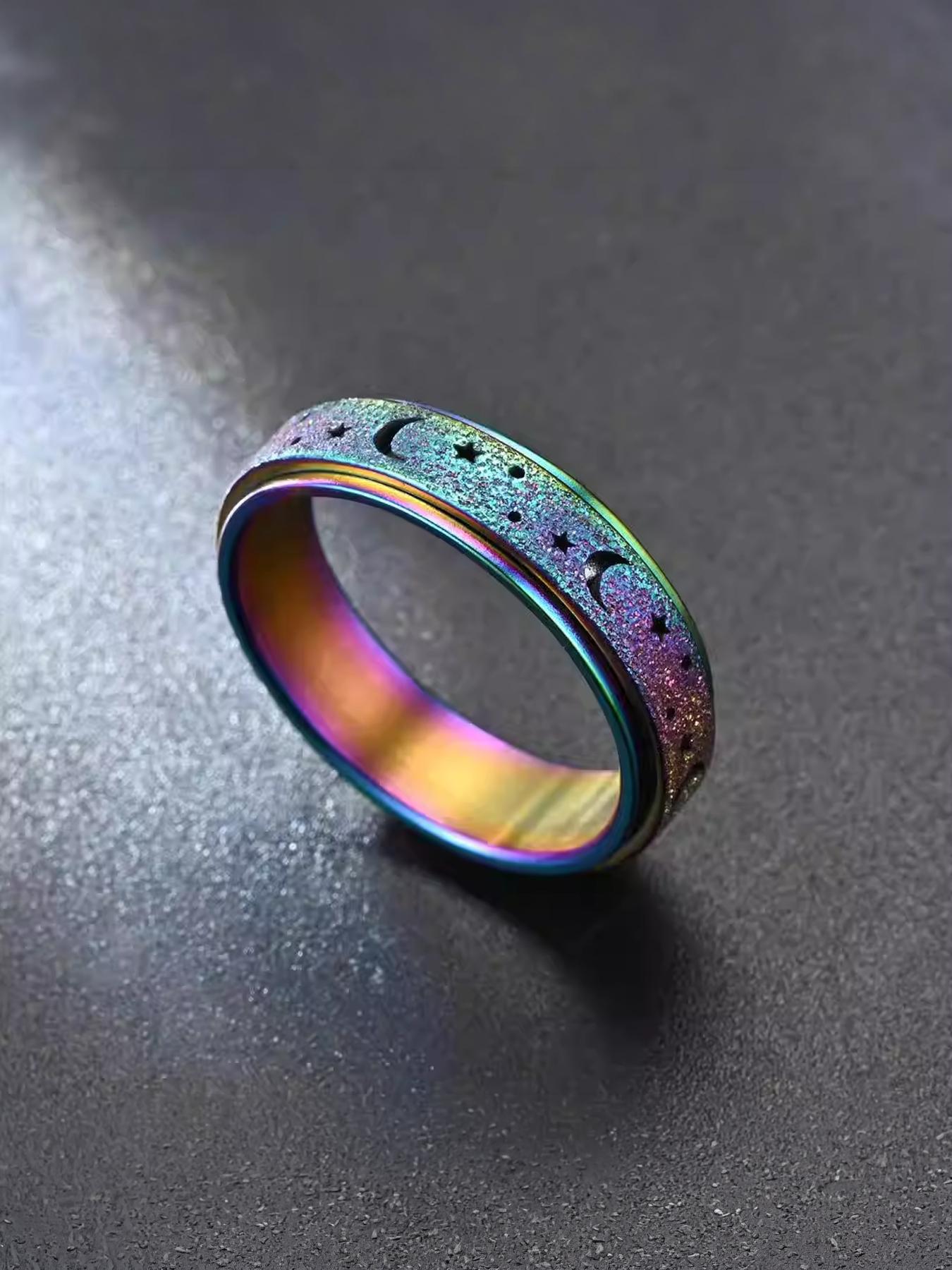 Xun Frosted Hollowed Unisex Stress Relief Anxiety Ring /6mm Stainless Steel Spinning Ring, A Great Stress Relief Item for Both Men and Women, Frosted Shiny Surface # Jewelry/Stainless Steel/Couples/Festivals/Parties/Ideal Gift