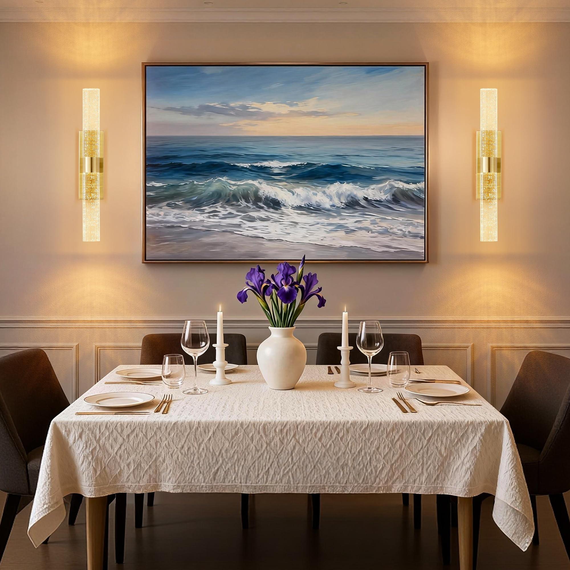 2-Pack LED Wall Lights, -Gold Modern Crystal Wall Sconces, Rechargeable with Remote, Adjustable Brightness, for Living Room, Hotel Corridor