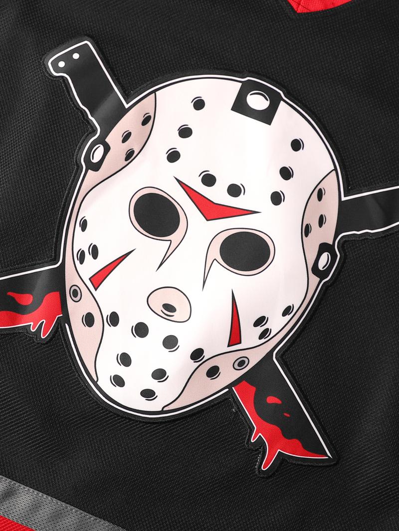 Ice Hockey Jersey Black & Red Color, Front Skull Design Back Number 13 Men & Women Same Style Fan Wear