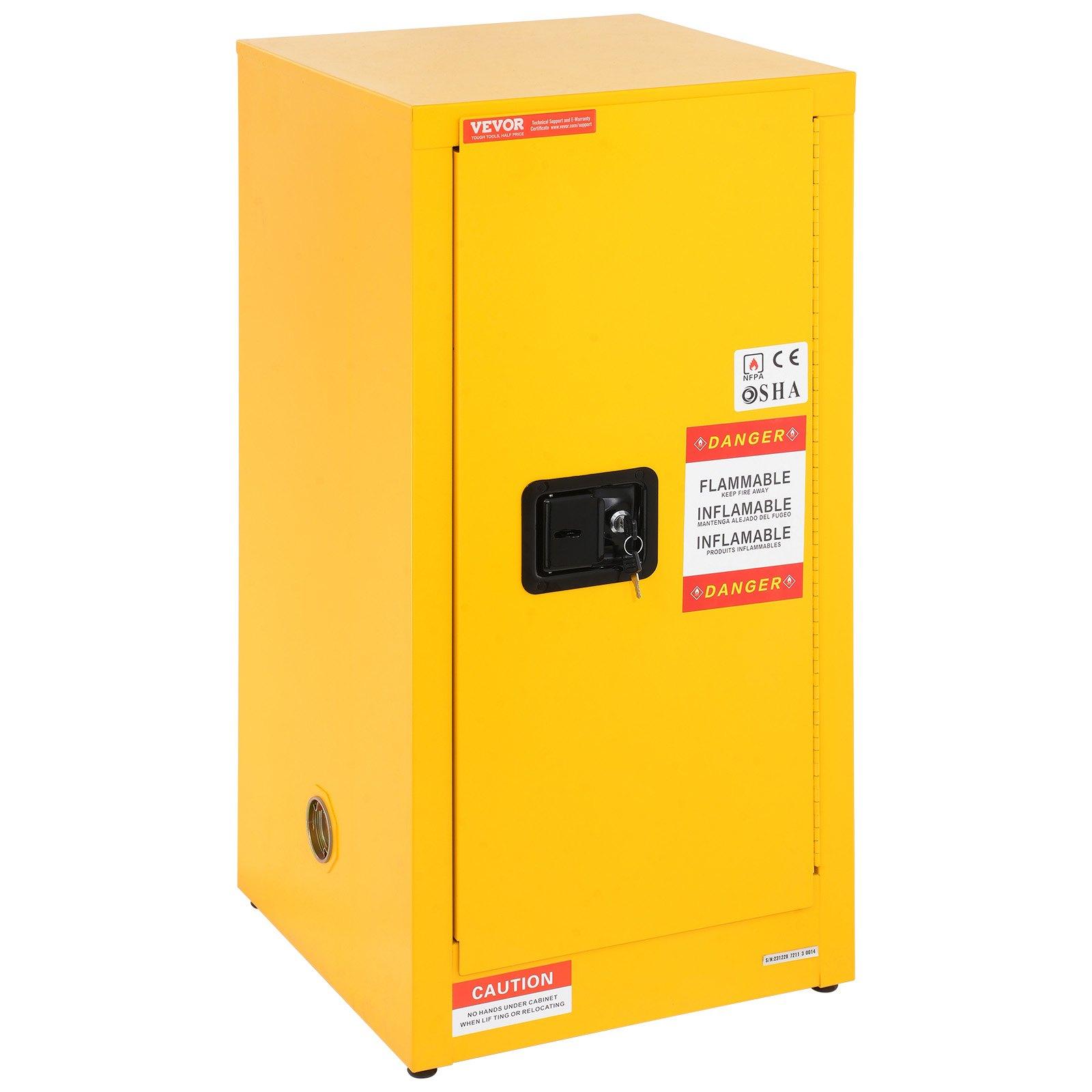 VEVOR 16 Gal Cold-Rolled Steel Storage Organizer, 18.1x18.1x35.4 in Explosion-Proof Industrial Rectangular Unit, 1 Door with 2 Adjustable Shelves for Commercial Industrial Use