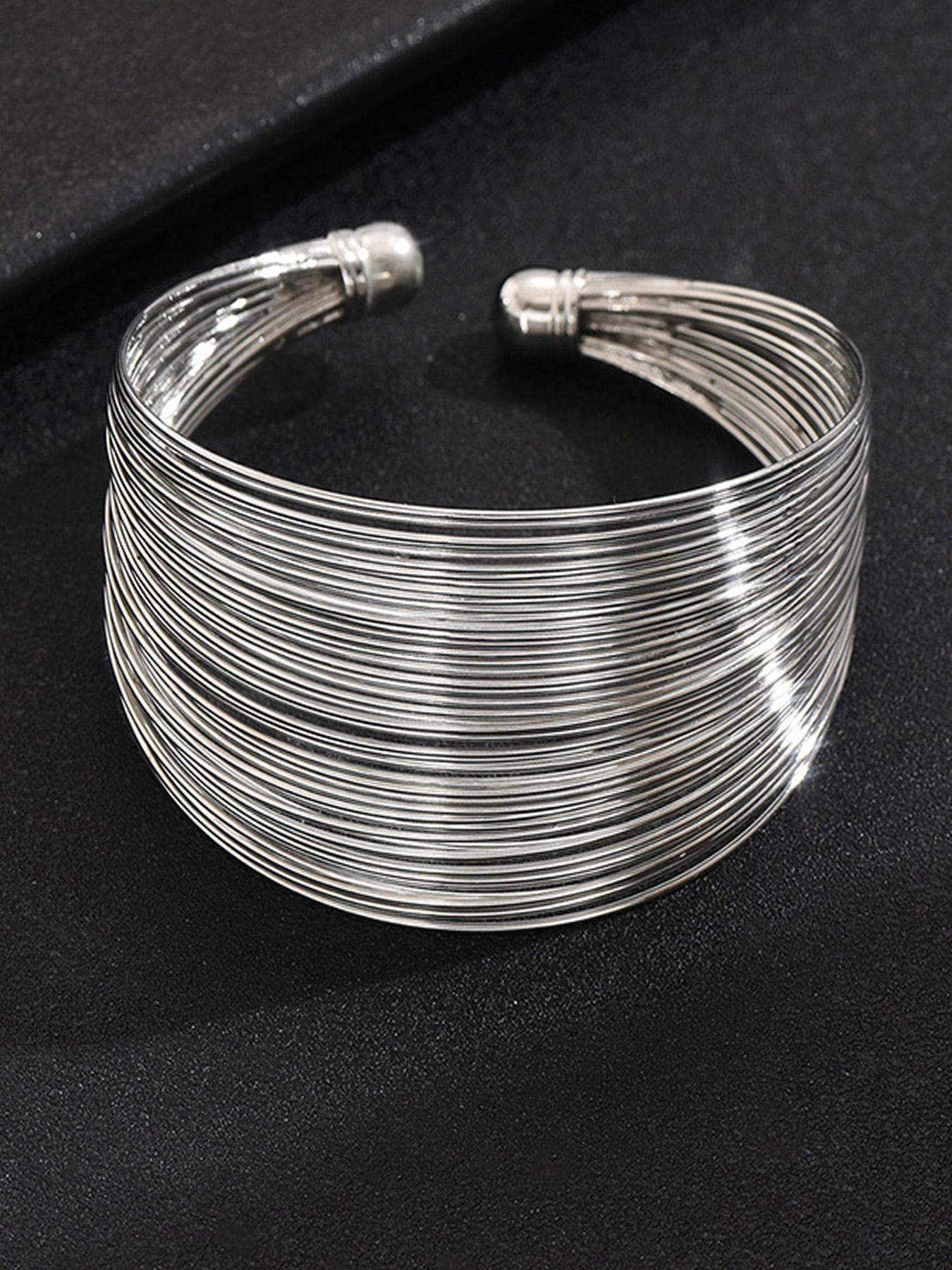 Wide Face Arc Wire Multi-Layer Open Bracelet, Fashion Versatile Trendy Jewelry, Perfect Gift for Friends and Family