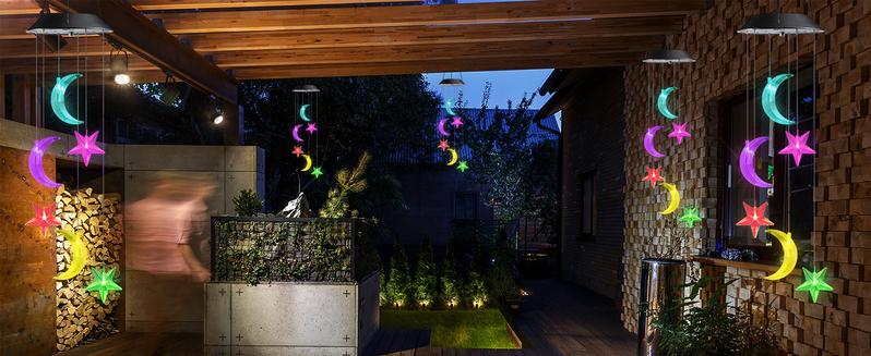 Toodour Solar Wind Chimes, Color-Changing Wind Chimes of the Moon and Stars, LED Decorative Ceiling Lamp, Gift for Daughter or Mother, Waterproof Outdoor Moon and Star Lamp, Suitable for Beaches, Gardens, Patios, Courtyards and Outdoor Decoration