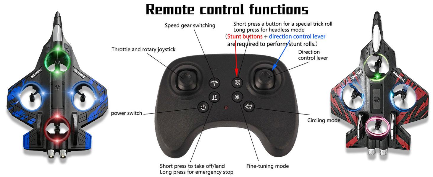 Foam Remote Control Airplanes, RC Planes with Light, RC Airplane Fighter Jet, 360 °   Stunt Roll RC Planes, Stunt Roll, Drones for Men, Remote Control Plane (Red)