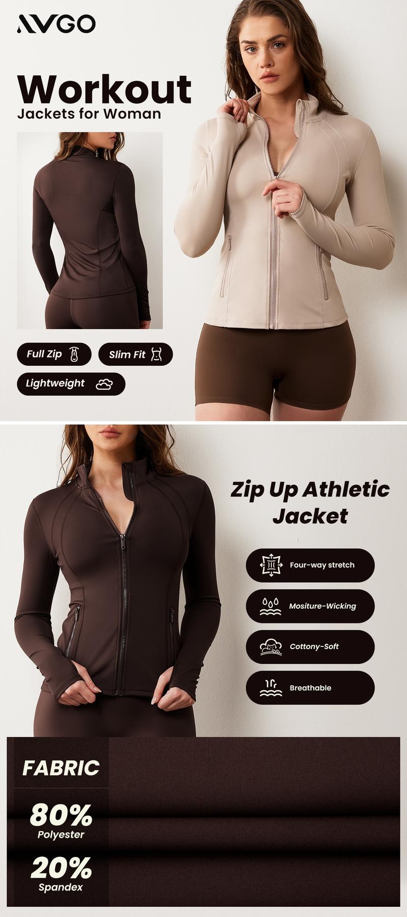 Womens Athletic Zip Up Jakcets Contoured fit Lightweight Running Workout Jacket with Thumb Holes & Pockets