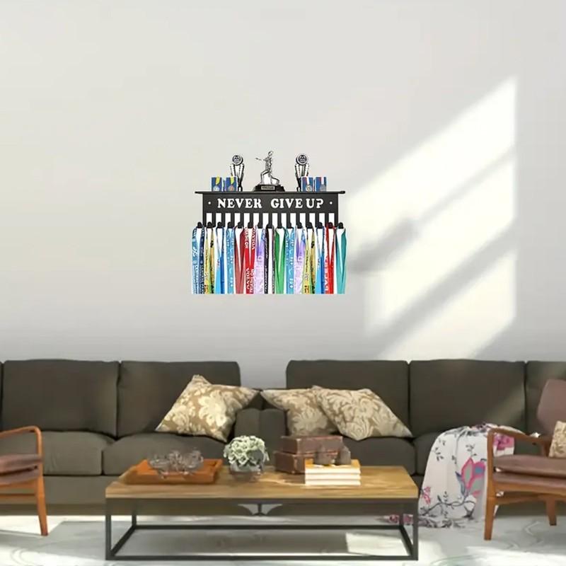 Metal Wall-Mounted Medal Display Rack, Hang Sports Trophies and Sashes, Home Art Decor Style, Independent Storage, Easy Assembly