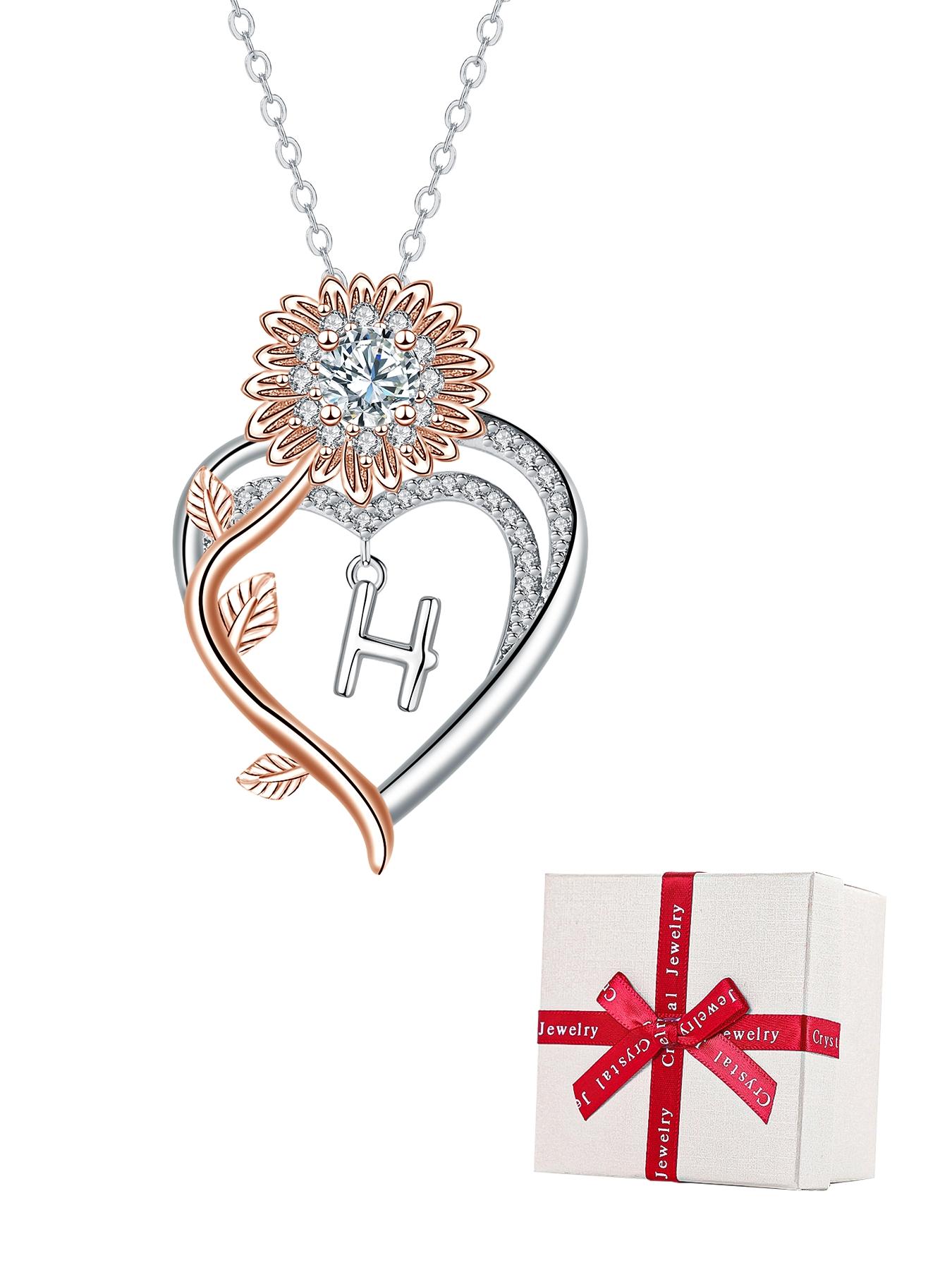 Sunflower Initial Heart Necklace with Rose Jewelry Box, Letter Pendant for Women, Mother's Day Birthday Christmas Gift, Exquisite Jewelry Gift