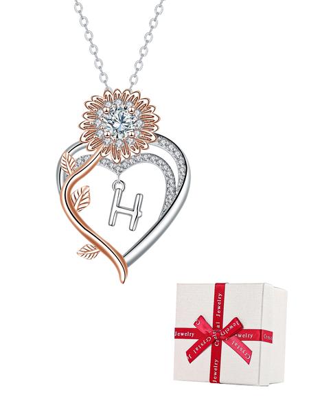 Sunflower Initial Heart Necklace with Rose Jewelry Box, Letter Pendant for Women, Mother's Day Birthday Christmas Gift, Exquisite Jewelry Gift