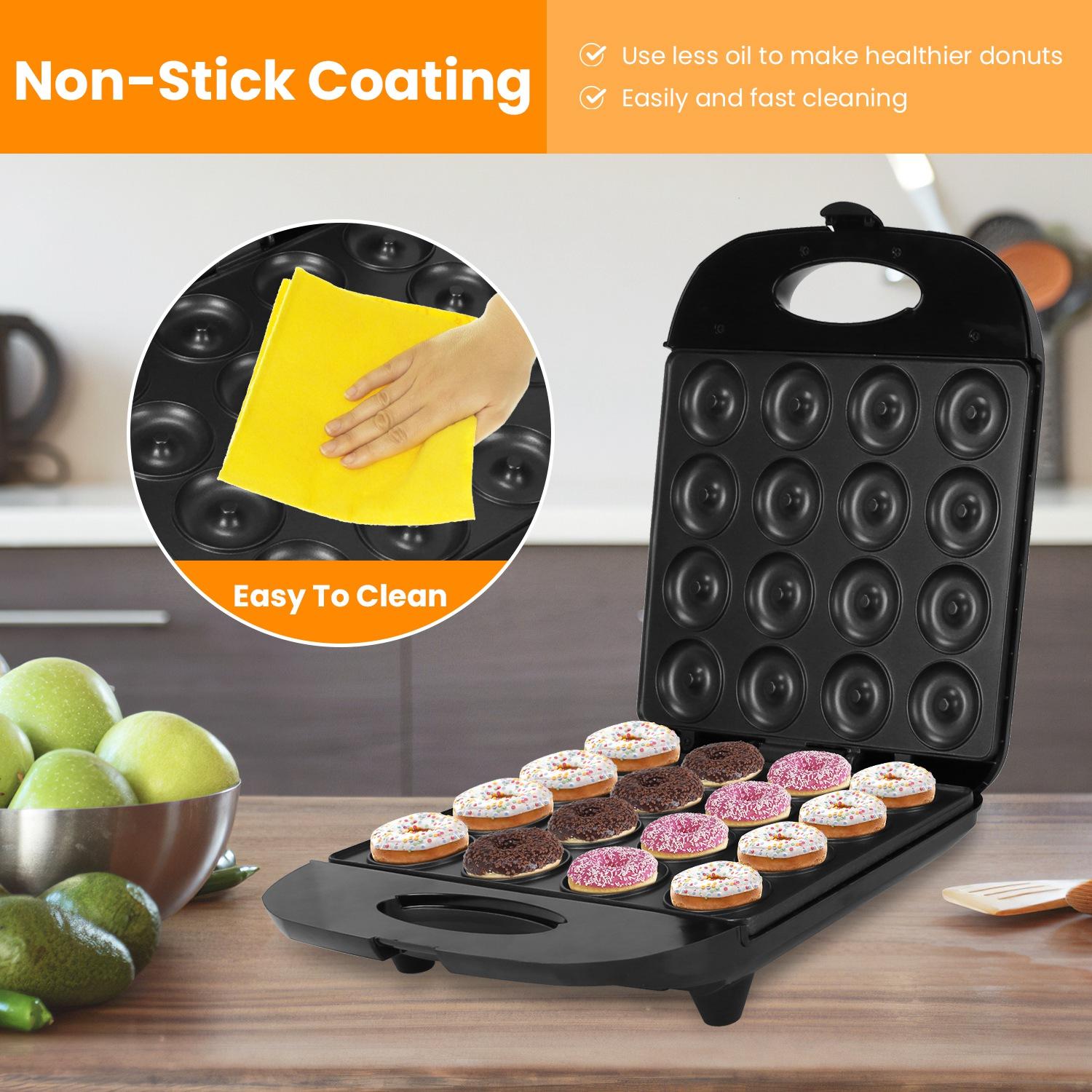 Mini Donut Maker Machine, 16 Holes Non-Stick Waffle Donut Baker, Double Side Heating Electric Doughnut Maker with Overheat Protection, Easy Use Snack Maker for Kids Breakfast Home Dessert Making