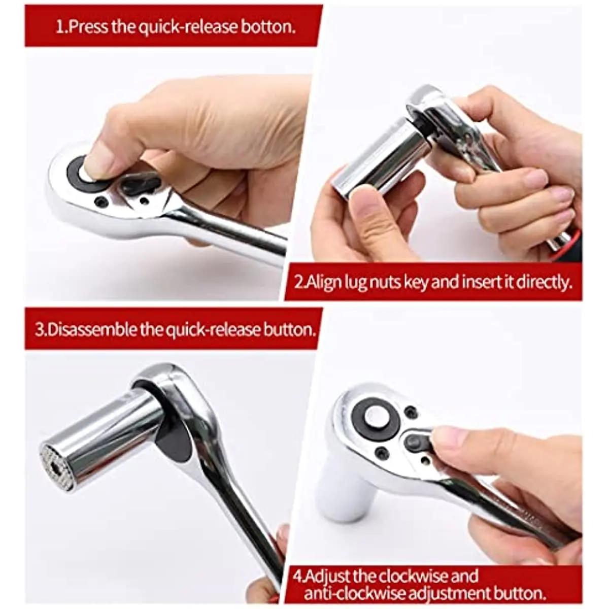 1/4 3/8 1/2 Inch Ratchet Wrench , 24 Tooth Transmission Ratchet Socket Wrench Tool, Multi-Functional DIY Manual Tool Handle Wrench, Socket Wrench Set, Ratcheting Wrench Set