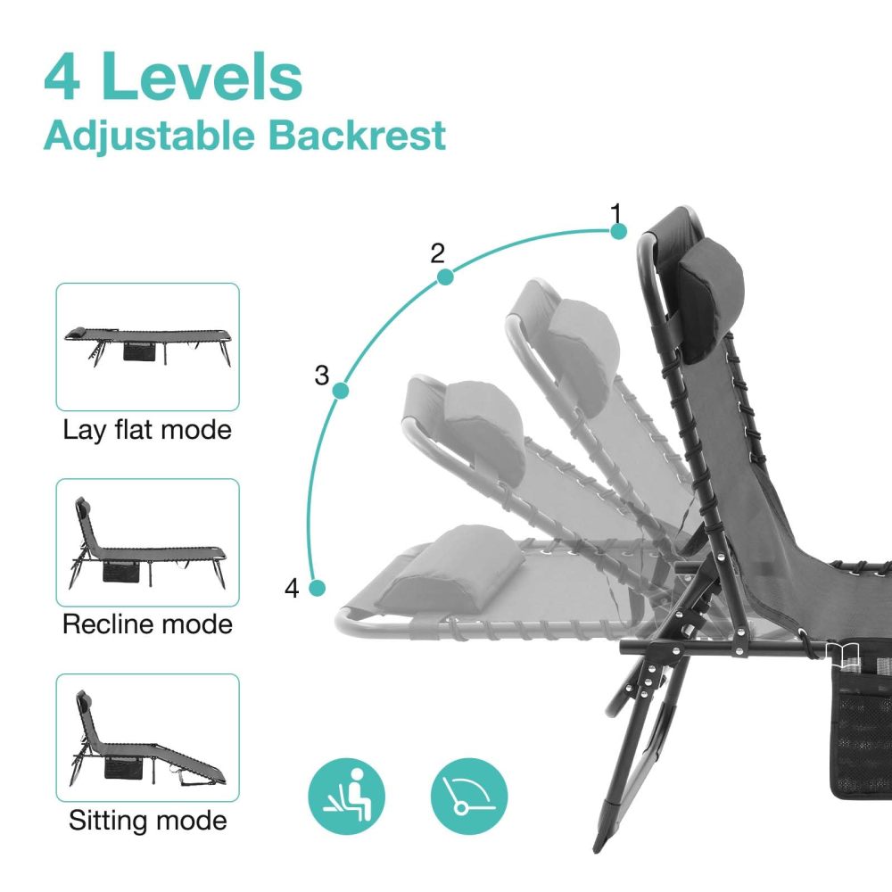 Folding Chaise Lounge Pool Chair Set of 1, Patio Sun Tanning Chair,Outdoor Lounge Chair with 4-Position Reclining Back,Breathable Mesh Seat for Beach.