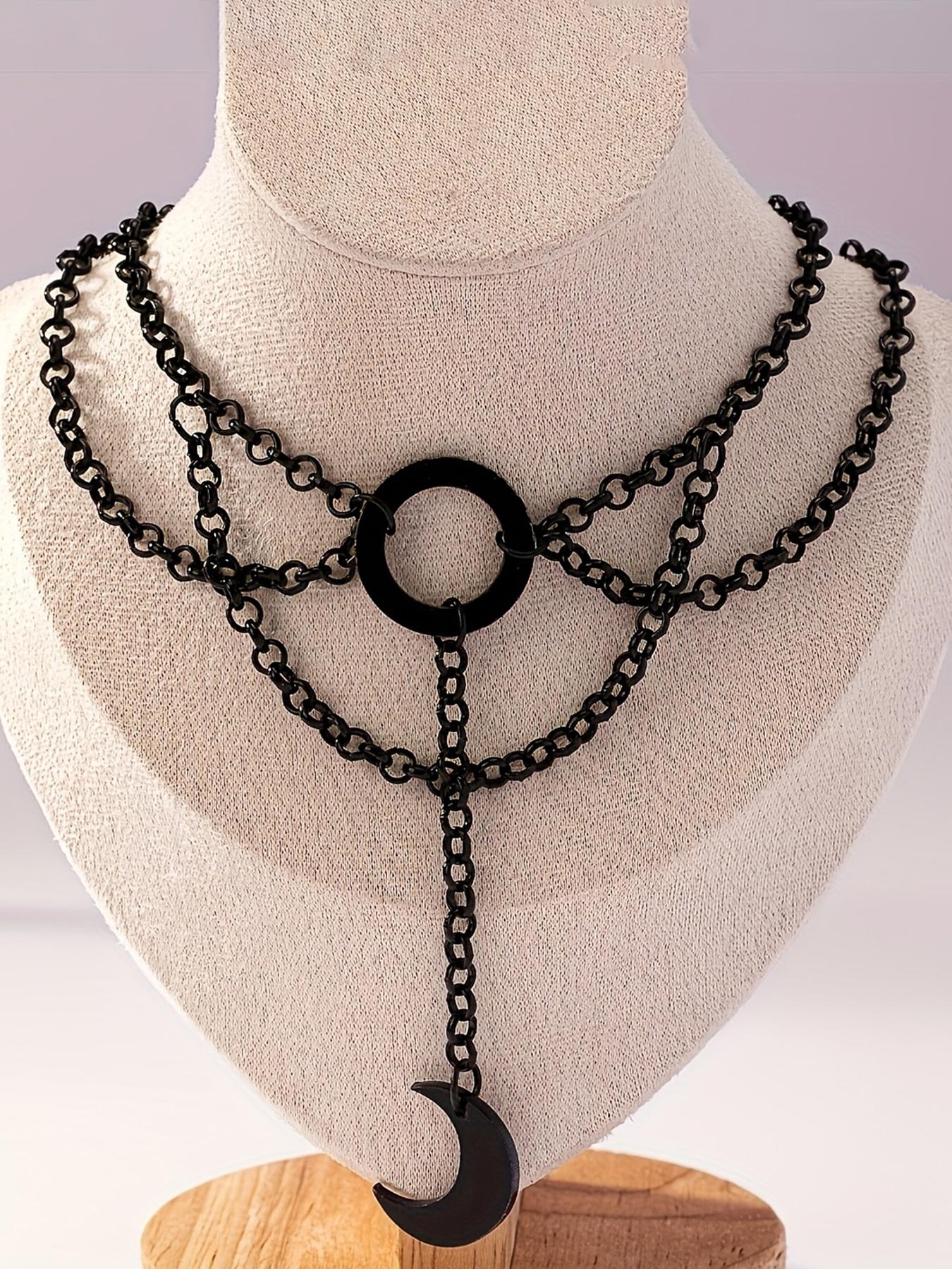 Gothic Moon Pendant Necklace for Women, Vintage Simple Style Chain Design, Perfect for Night Club Party Street Fashion, Gothic Witch Jewelry