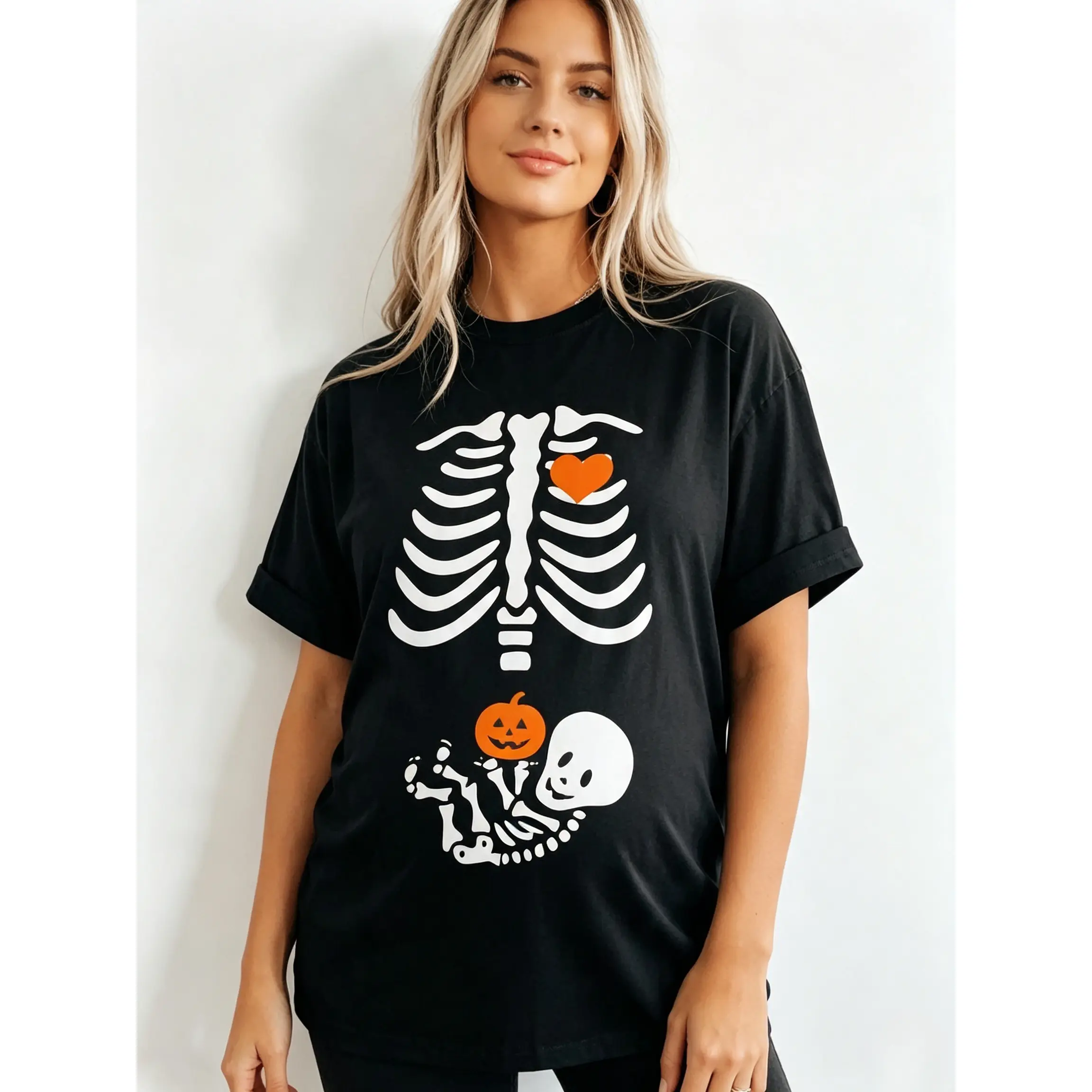 Women X-Ray Skeleton Sweatshirt Halloween Maternity Sweatshirts - Casual Cozy Halloween Fall Spooky Season Top for Pregnant Mom-To-Be Maternity Tops