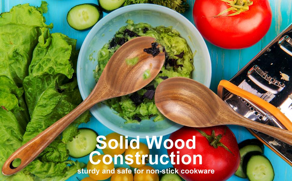 2 Pcs Large Wooden Spoons for Cooking Serving Mixing Kitchen Spoon Big Acacia Wood Utensils Set Teak Spatula Cooking Spoon Set Bamboo Baking Spoons Non Toxic Kitchen Tools Cooking Accessories