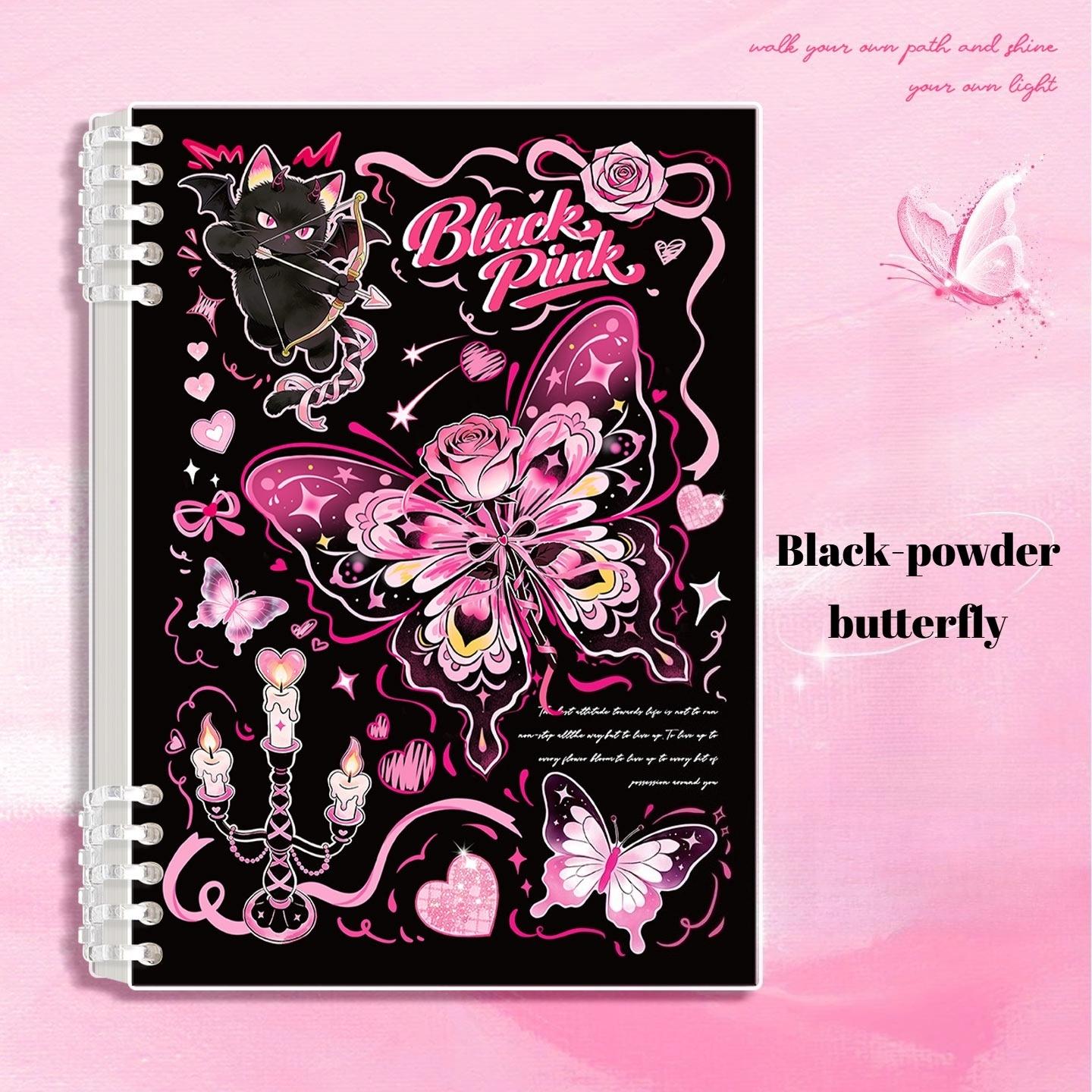 A loose-leaf notebook, Loose leaf notepad, with a beautiful butterfly design, featuring cute pink, blue butterfly covers, thick pages to prevent inkpage, suitable for detailed notes, schoolwork, and personal diaries, Spiral Notebook