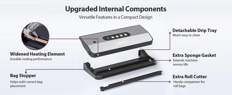 Vacuum Sealer Machine, with 8-in-1 Function& Detachable Tray& Cutter& 10 Bags, Food Vacuum Sealer Saver Machine for Food Storage & Sous Vide,Automatic Sealing Machine,EXT-VAC,Stainless Steel