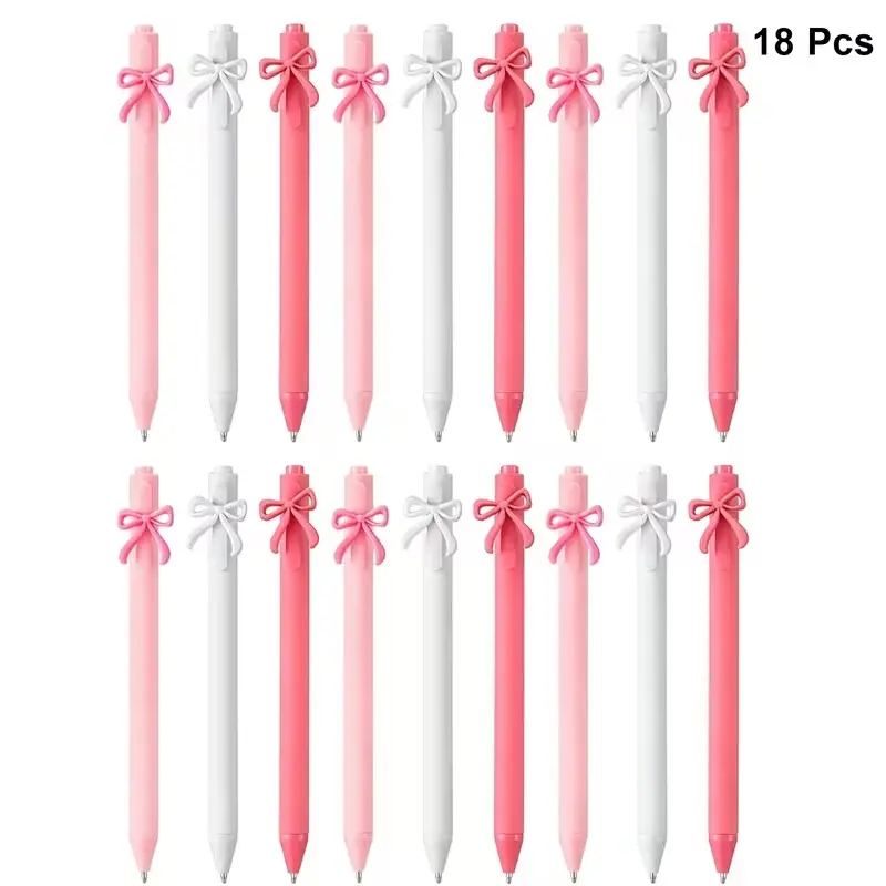 6/12/18pcs Multi-Color Bow Pen Retractable Ballpoint Pen, Retractable ballpen, Black Ink Pen Bow Party Gift Perfect for Girls' Birthday Parties, Office Supplies, Valentine'S Day Gifts Pen Set, Aesthetic Pens, Cute Retractable Pen, Stationery Writing Tools