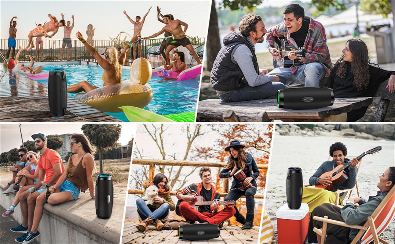 【Ortizan】 100W Bluetooth Speaker - Powerful Sound and Deep Bass, Portable Wireless, IPX7 Waterproof, 12H Playtime, Power Bank, EQ, USB, LED Lights - Outdoor Loud Subwoofer Boombox for Party, Camping Weatherproof Loudspeaker System