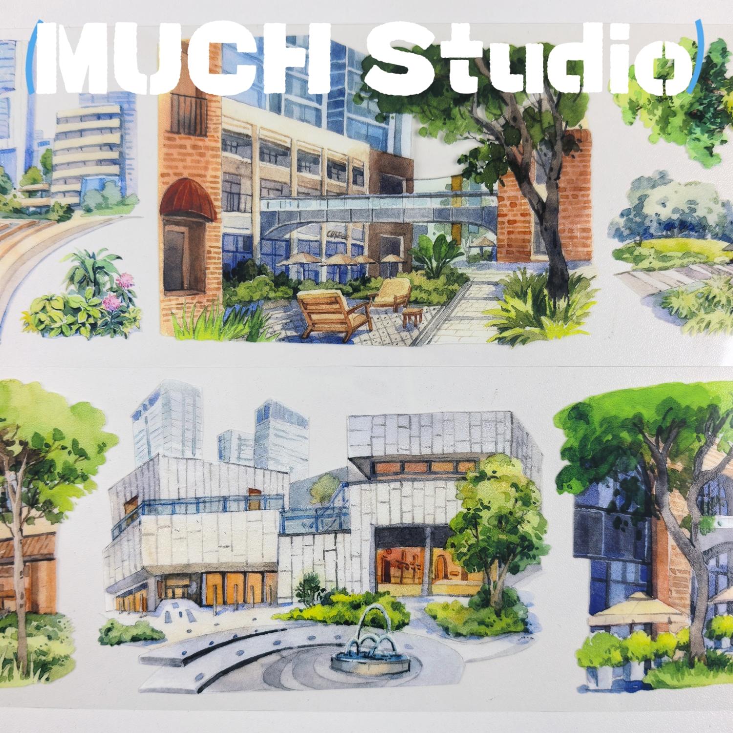 New Pet Sticker Roll (7x130cm), Modern City Landmark Landscape Design, High-Quality Craft Tape for Scrapbooking & Journal Decoration