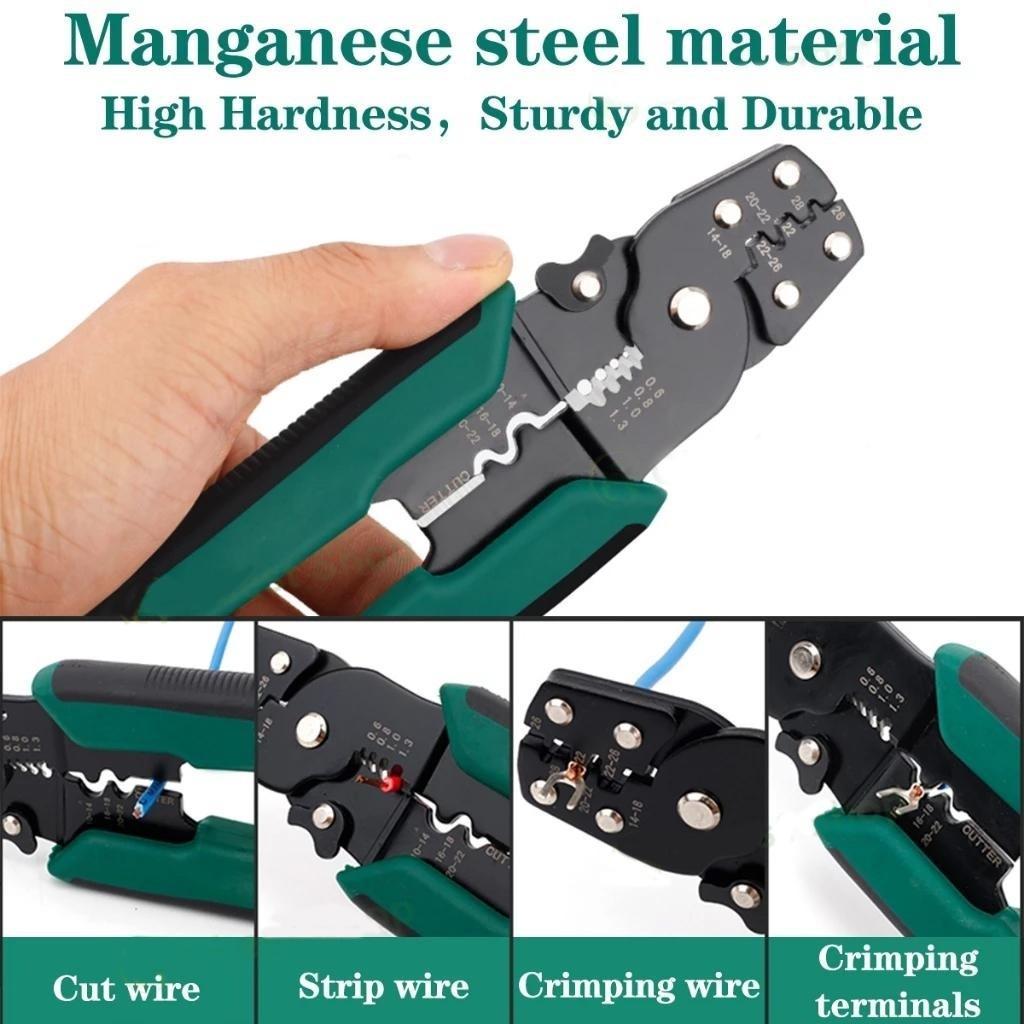 Professional Wire Crimping Tool, Multifunctional Durable Carbon Steel Pliers for Cutting Stripping Crimping 26-10 AWG Wires, Wirecutters, Hand Tools