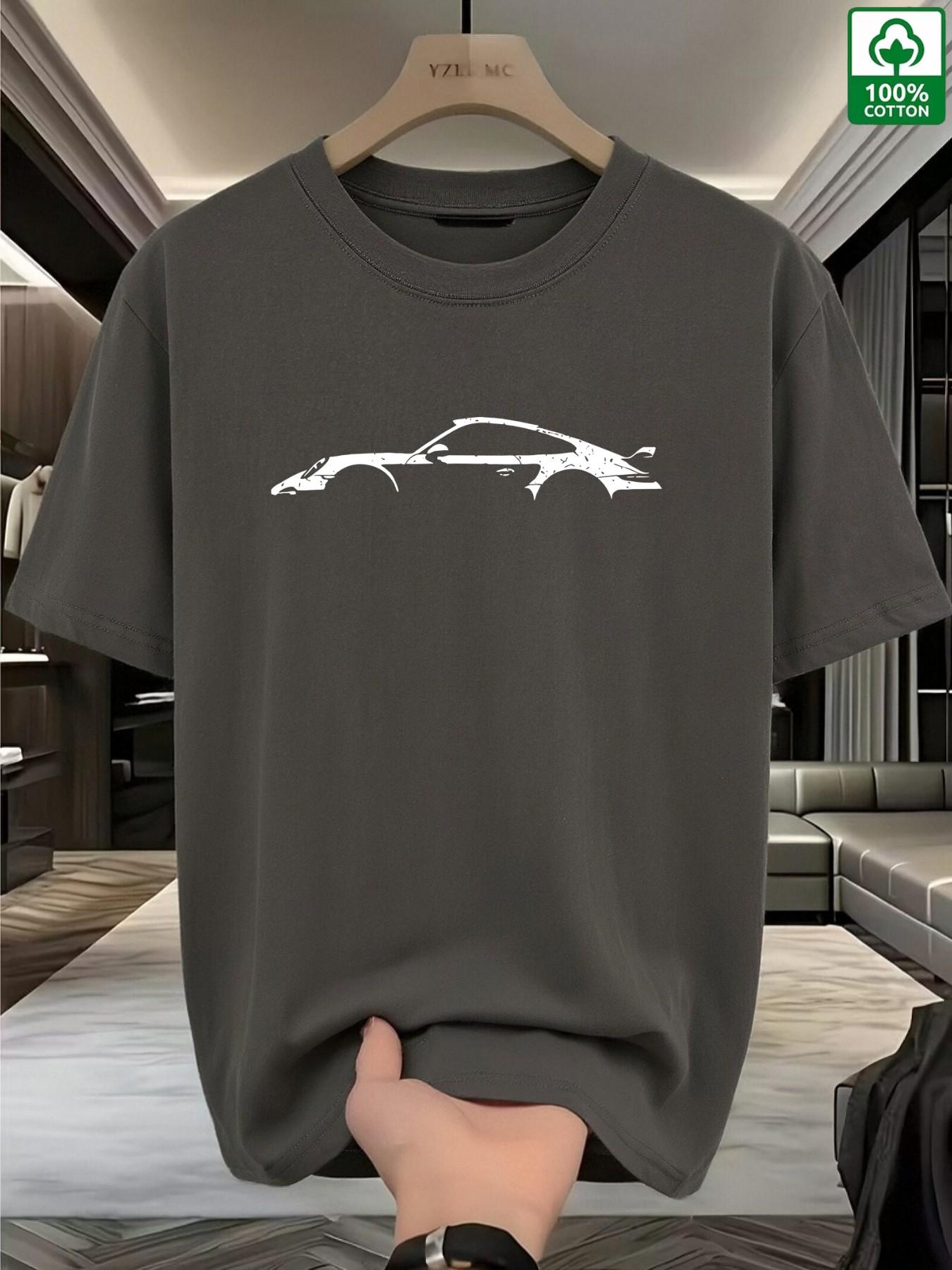 Unisex Oversized Porsche 911 Car Print T-Shirt, 100% Cotton High Street Streetwear Graphic Tee, Casual Fitted Long Sleeve for Automotive Fans