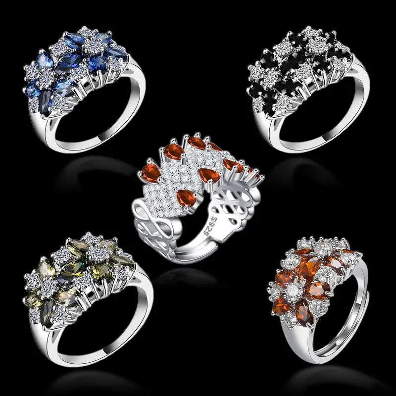 Women's Elegant Floral Open-End Classic Silver Crystal Ring - Hypoallergenic Cubic Zirconia Blue Stone Jewelry, Sizes 6-9, Ideal for Weddings, Daily Wear (Rings for Women), Crystal Rings