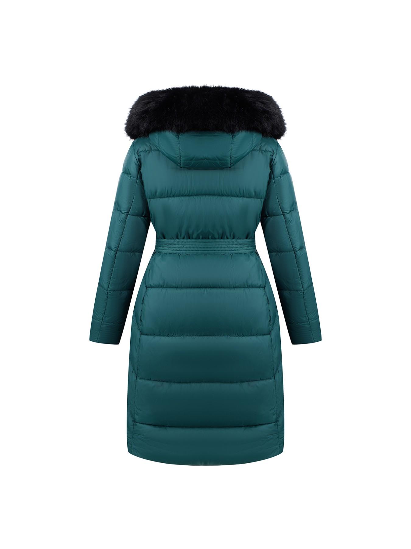 Women's Winter Cotton Jacket, Hooded Long Sleeve Warm Coat, Fitted Plain Style, Fall & Winter Fashion, Includes Belt