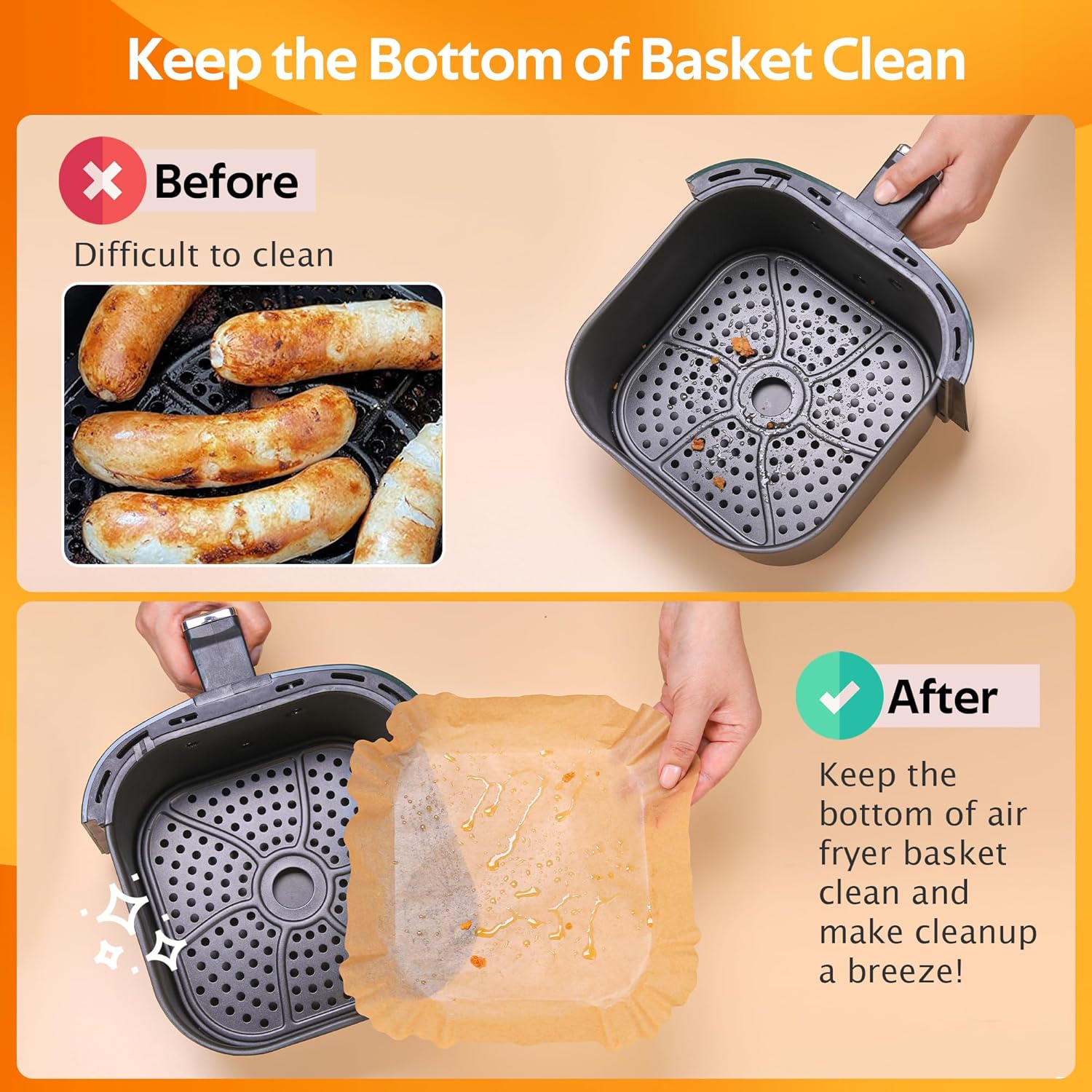 Air Fryer Disposable Paper Liners - 100Pcs 7.8In Square Parchment Paper Non-Stick Airfryer Basket Liners for Steamer Microwave Oven, Deep Fryer Parts & Accessories "STOP Scrubbing Your Air Fryer!