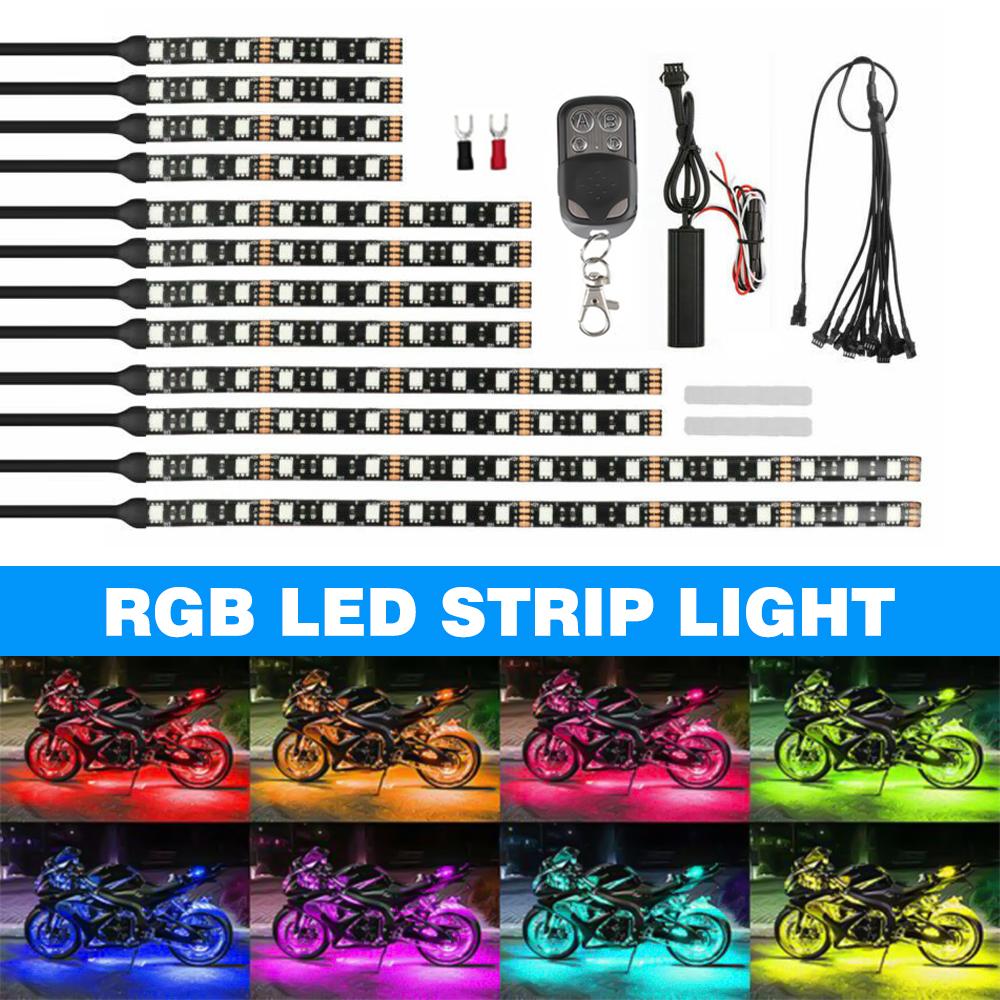 12Pcs Motorcycle RGB LED Neon Under Glow Lights Strip Kit Universal DIY Cool Acc