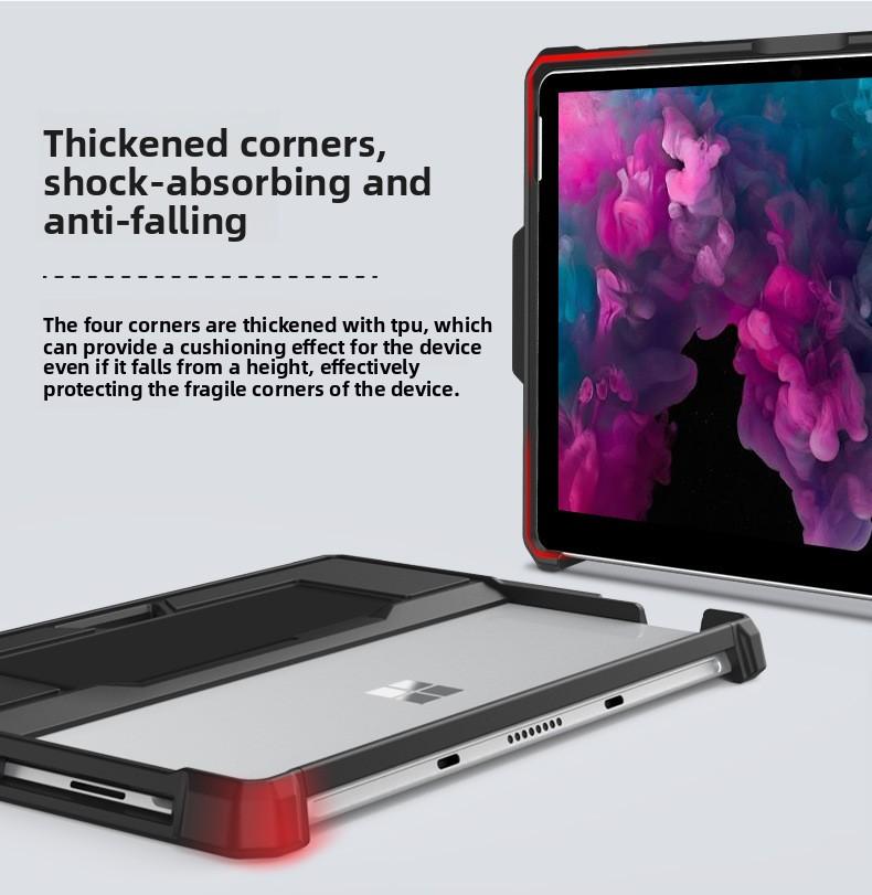 Shockproof Silicone Case for Microsoft Surface Pro 3/4/5/7, Surface Go 1/2/3/4, Full Body Protective Cover with Built-in Kickstand & Pen Holder, Rugged Soft TPU Shell for Surface Tablet, Compatible with Type Cover Keyboard