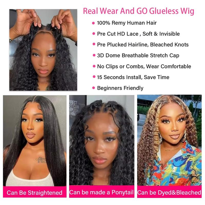 Deep Wave Glueless Wig 13x4 Lace Frontal Wig Curly 5x5 Lace Wear Go Glueless Wig For Women 100% Human Hair Natural Color
