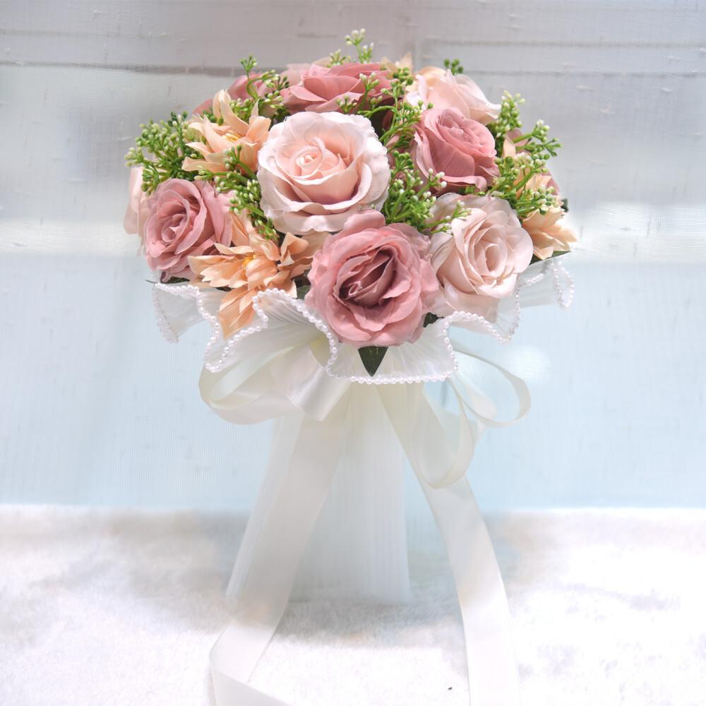 Champagne Color Wedding Rose Plastic Marriage Certifie Bride Bouquet Artificial Flower Photography Props Gift