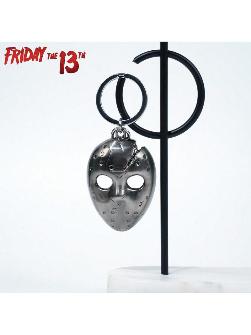 1PC WB Officially Licensed Friday the 13th Jason's Mask Pewter Keyring Metal Keychain Backpack Wallet Keyring Fashion Decoration Accessories Luggage charm Bag Clip Funny Valentine's Day New Year Gifts