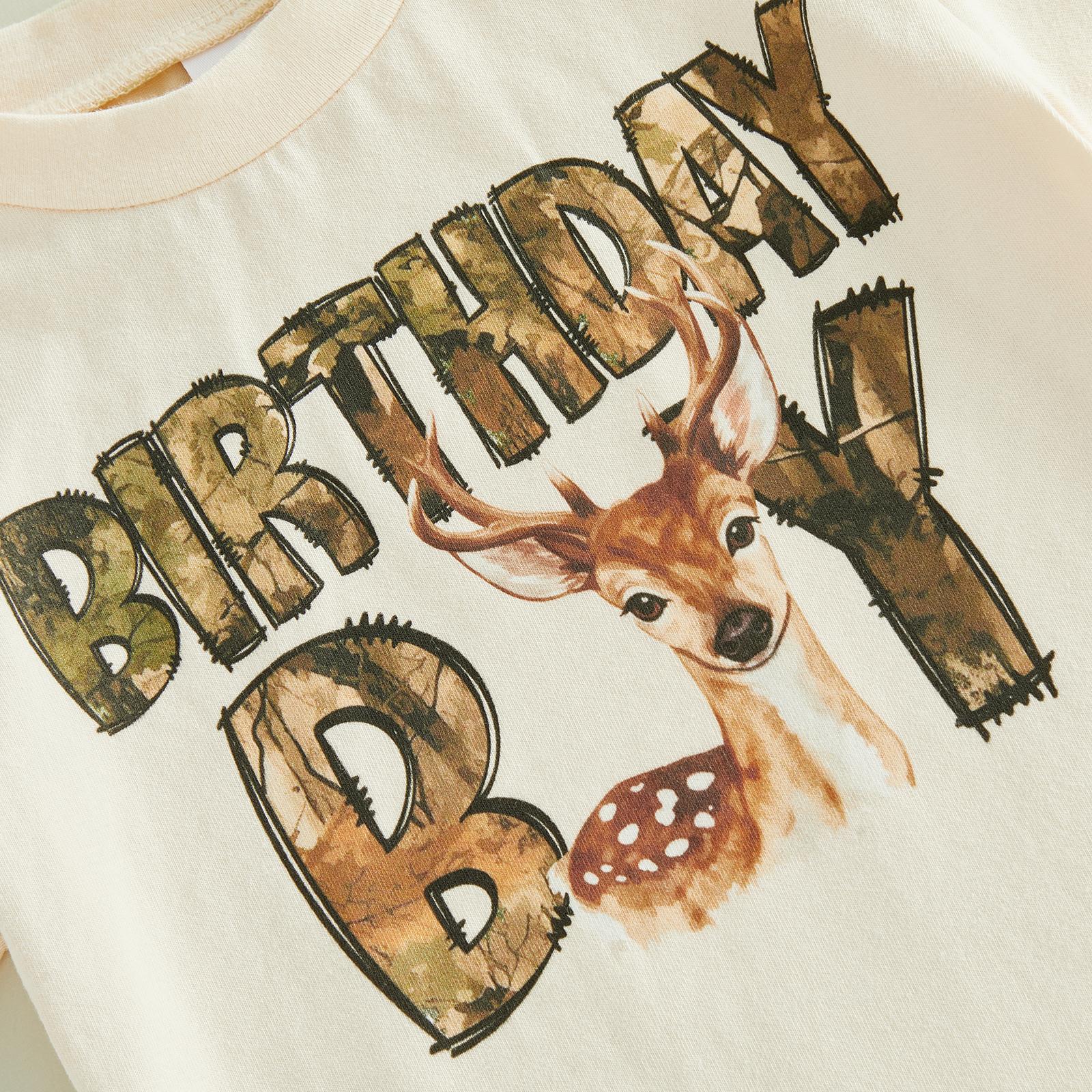 Toddler Baby Little Boy Birthday Outfit Letter Deer Print Short Sleeve Tops and Shorts Set 1-5 Years