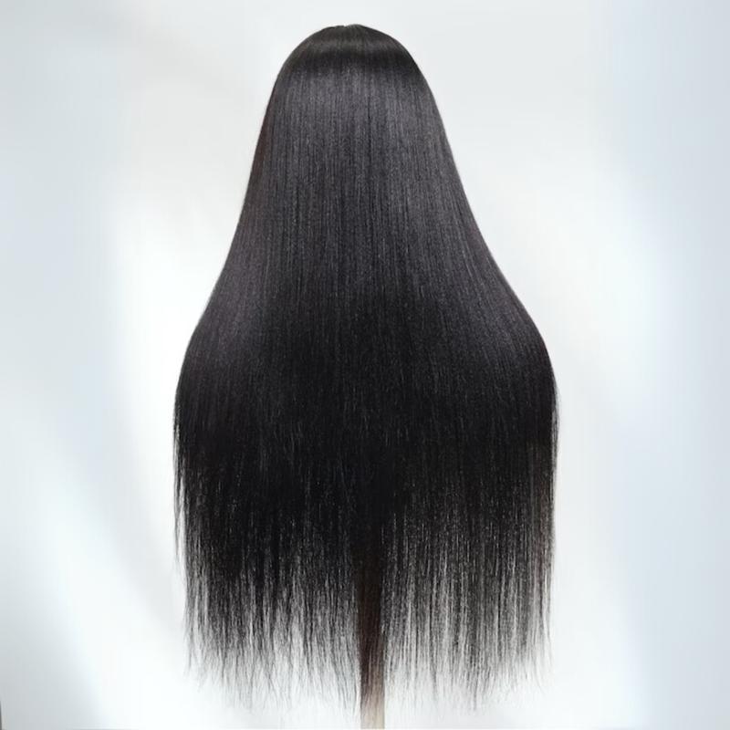 Sunber Yaki Straight Layered Wig with Bangs Glueless Human Hair Wig Put On and Go Wig Beginner Friendly Classic Cap