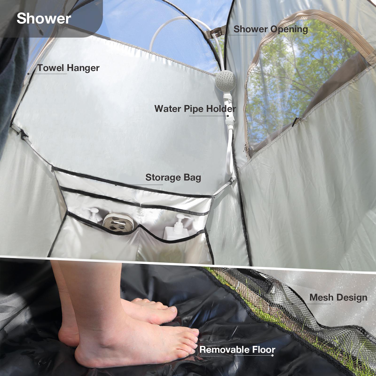 TRIPTIPS Pop Up Shower Tent with Floor Changing Tent with Mesh Window Camping Shower Tent 6.9 FT Privacy Tent for Portable Toilet Outdoor Portable Dressing Room, Removable Rain Cover/UPF 50+ (Khaki)