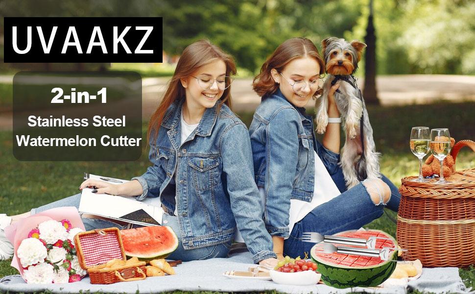 2-in-1 Watermelon Fork Slicer Cutter Stainless Steel Summer Watermelon Cutter for Kitchen Gadget Camping Home Party