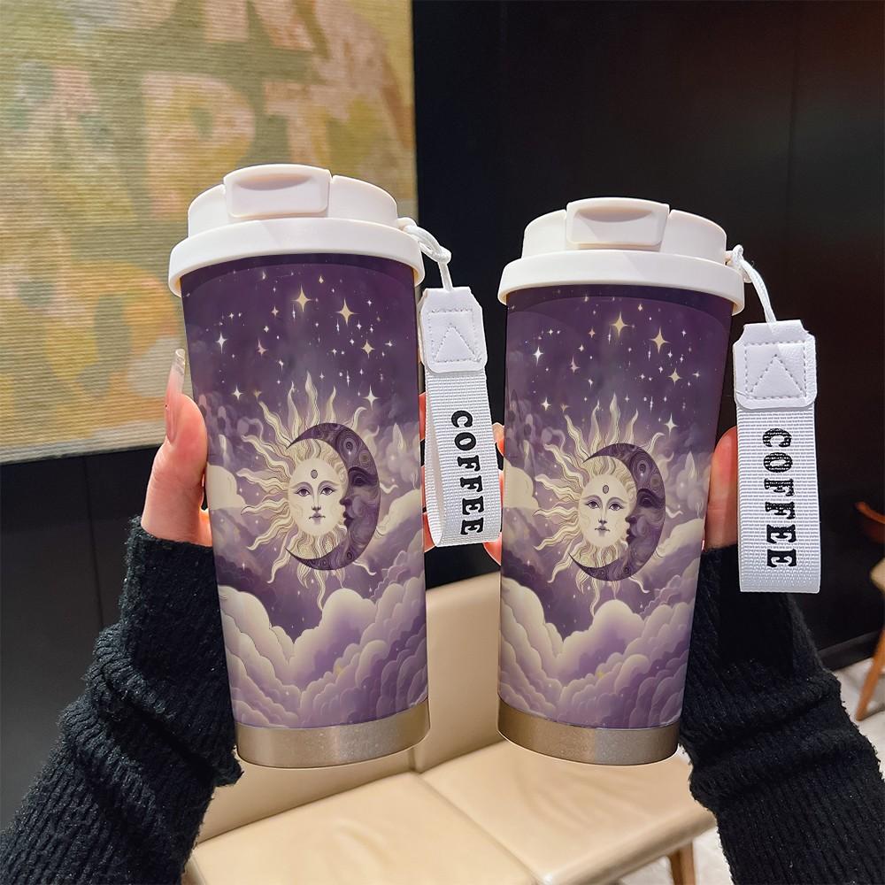 Abstract Moon Sun Texture Coffee Cup, Portable Dual Drink Insulated Tumbler, Keeps Warm/cold, Stylish, Office, Travel, Outdoor Essential