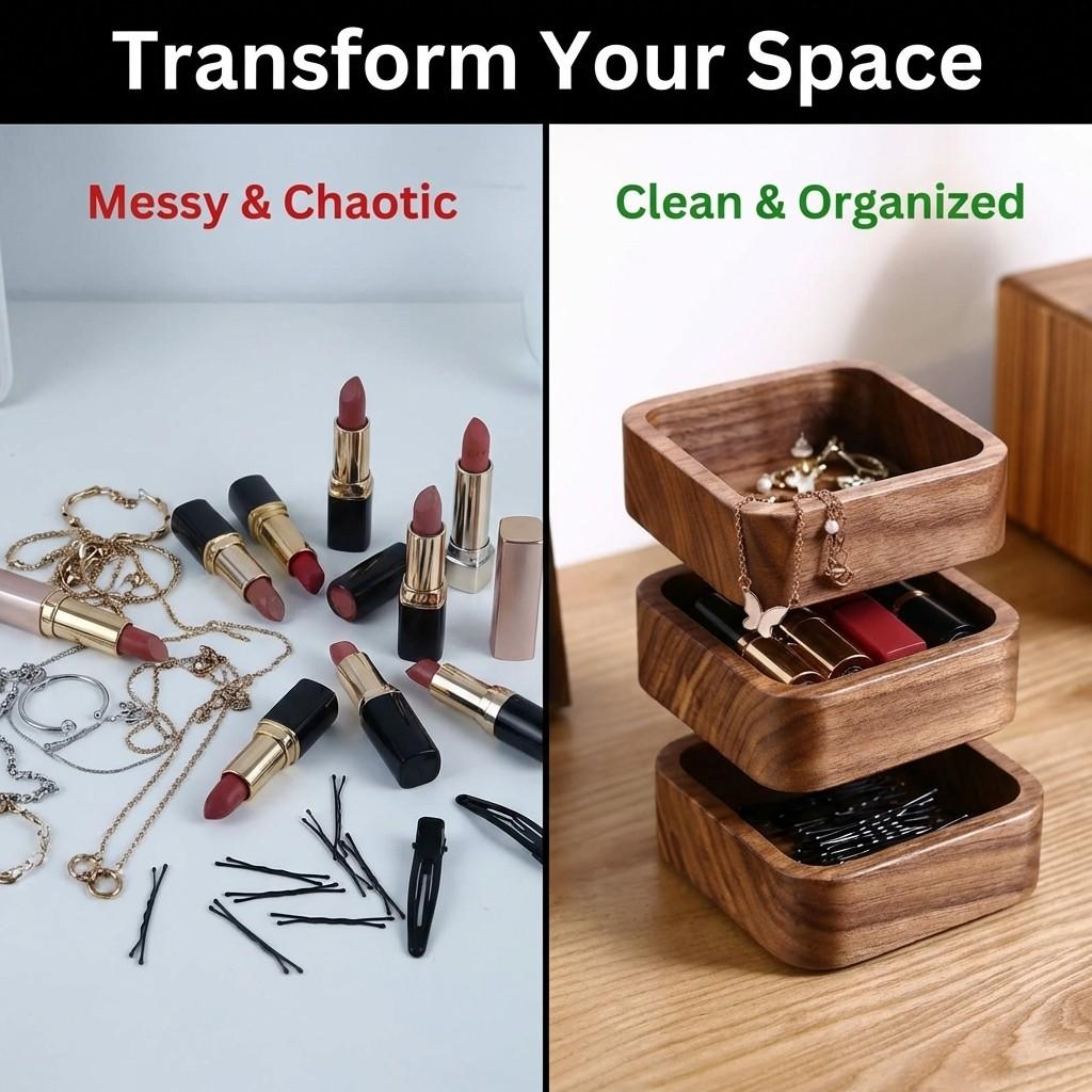 Three Layer Wooden Dental Floss Storage Box, Square Toothpick Container, 9.6*9.6*12cm, Ideal for Home and Restaurant Use