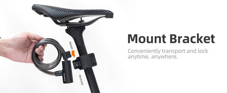 ROCKBROS Bike Lock Cable 4 Feet Bicycle Cable Lock with Mounting Bracket 2 Secure Keys 1/2 Inch Diameter